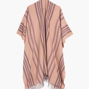 Madewell Placed Stripe Poncho Scarf / Shawl in Camel and Purple